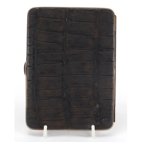 30 - Edwardian crocodile skin and leather card case with 9ct gold mounts, London 1907, 14.5cm x 10cm