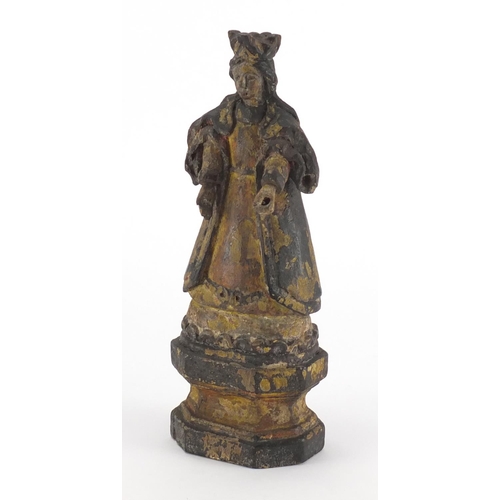 79 - Antique hand painted wood carving of Madonna, 27cm high