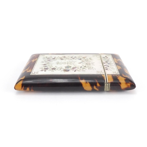 14 - Victorian blonde tortoiseshell, Mother of Pearl and Abalone calling card case, decorated with flower... 