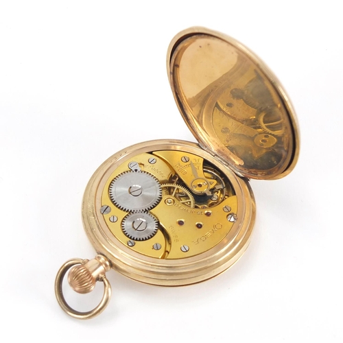 1256 - Gentleman's Omega gold plated half hunter pocket watch, the movement numbered 7600973, 5cm in diamet... 