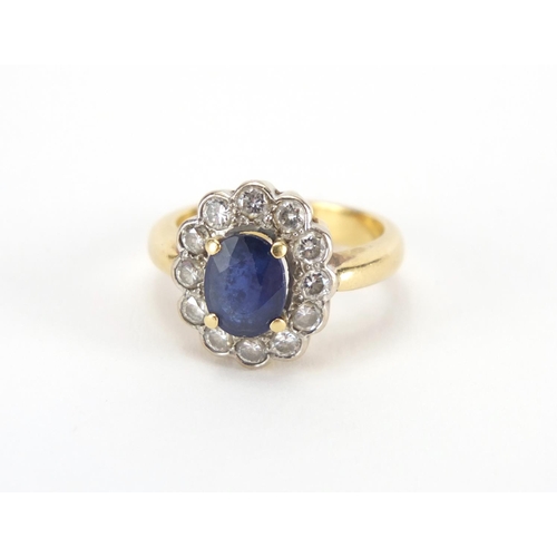 1063 - 18ct gold sapphire and diamond ring, size I, approximate weight 6.2g