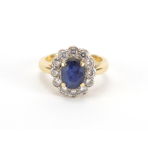 1063 - 18ct gold sapphire and diamond ring, size I, approximate weight 6.2g