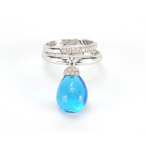 1047 - 18ct white gold diamond and blue gemstone ring, by Chantecler Capri, size M, approximate weight 8.0g