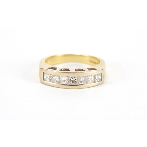 1062 - 18ct gold diamond seven stone half eternity ring, VC makers mark, size O, approximate weight 6.9g