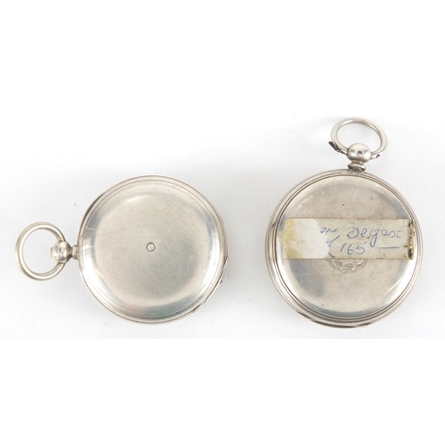 1255 - Two gentleman's silver pocket watches with fusee movements, one marked Beringer, the largest 5cm in ... 