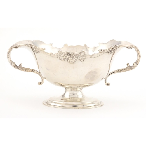 210 - Victorian silver twin handled pedestal bowl with floral border, by George Maudsley Jackson & David L... 