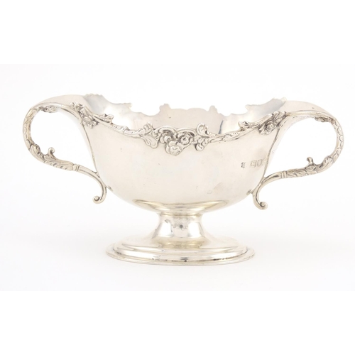 210 - Victorian silver twin handled pedestal bowl with floral border, by George Maudsley Jackson & David L... 