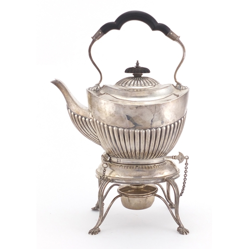 177 - Victorian silver demi fluted teapot on stand,with burner, by James Deakin & Sons, Sheffield 1900, 28... 