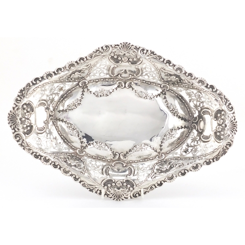 205 - Victorian oval silver basket, embossed with swags and flowers, by Elkington & Co, Birmingham 1901, 3... 