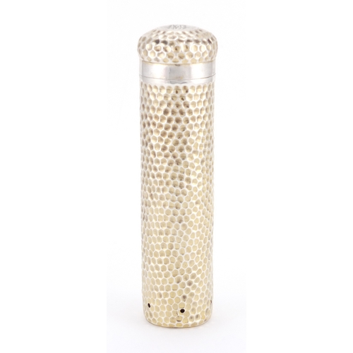 220 - Cylindrical Victorian silver box and cover, retailed by Allen Strand, London 1885, 16.5cm high, appr... 