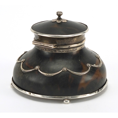 174 - Russian interest Edwardian silver mounted tortoiseshell inkwell by William Comyns, London 1905, repu... 