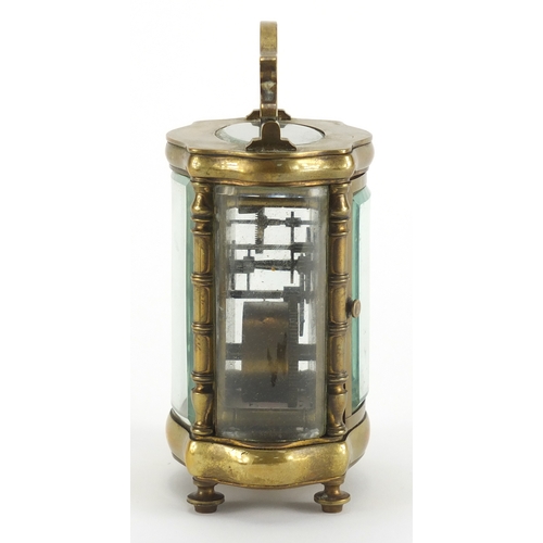 1274 - 19th century brass cased carriage clock, with enamelled dial and Roman numerals, 12cm high