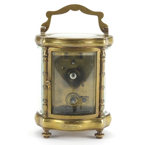 1274 - 19th century brass cased carriage clock, with enamelled dial and Roman numerals, 12cm high