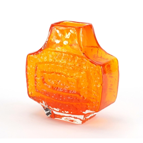 888 - Whitefriars tangerine concentric rectangle vase, designed by Geoffrey Baxter, 17.5cm high