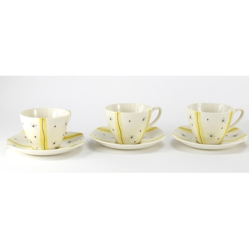 977 - Midwinter Elstree teaware designed by Jessie Tait comprising six cups and saucers and a bowl, each c... 