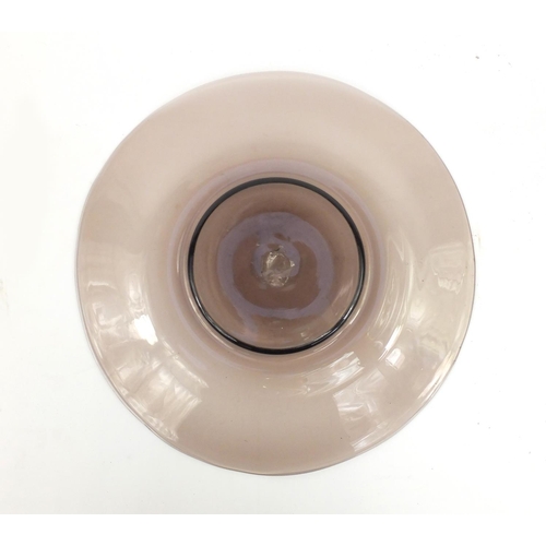 924 - Large hand blown art glass platter, possibly Swedish, with unpolished pontil, 52.5cm in diameter