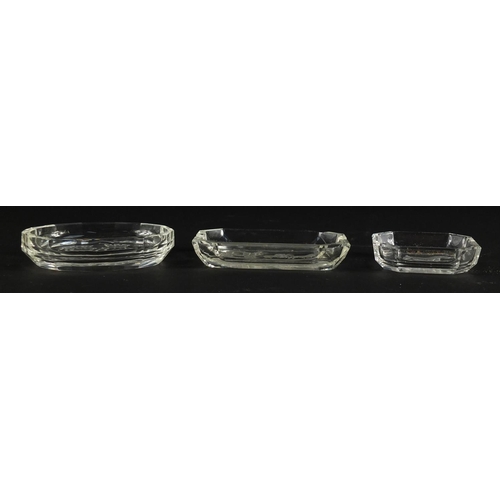 2192 - Three Baccarat glass pin dishes including one etched with a horse drawn carriage, the largest 9.5cm ... 