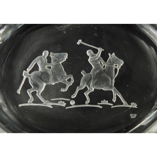 2192 - Three Baccarat glass pin dishes including one etched with a horse drawn carriage, the largest 9.5cm ... 