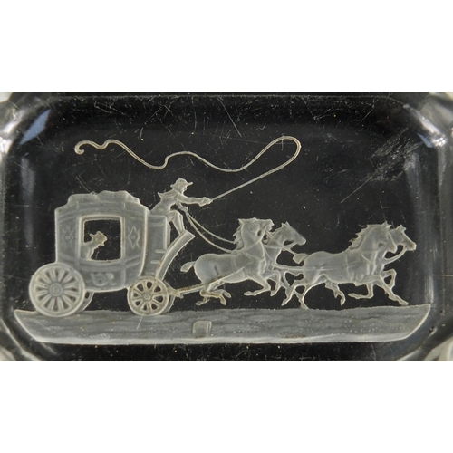 2192 - Three Baccarat glass pin dishes including one etched with a horse drawn carriage, the largest 9.5cm ... 