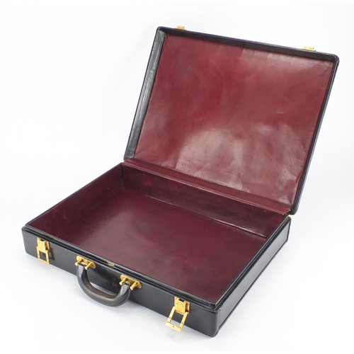 2244 - Vintage French brown leather brief case by Hermès with gilt metal mounts, impressed Hermès Paris to ... 