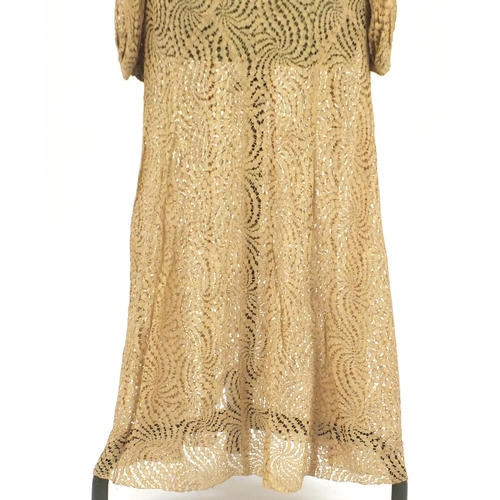 2258 - 1930's lace floral dress, 120cm in length