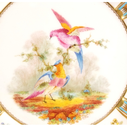 816 - Two Royal Crown Derby cabinet plates, each hand painted with birds of Paradise including one by C  H... 