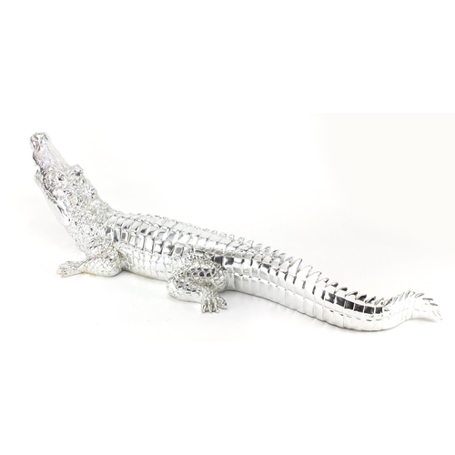 2285 - Large silvered model of an alligator, 89cm in length