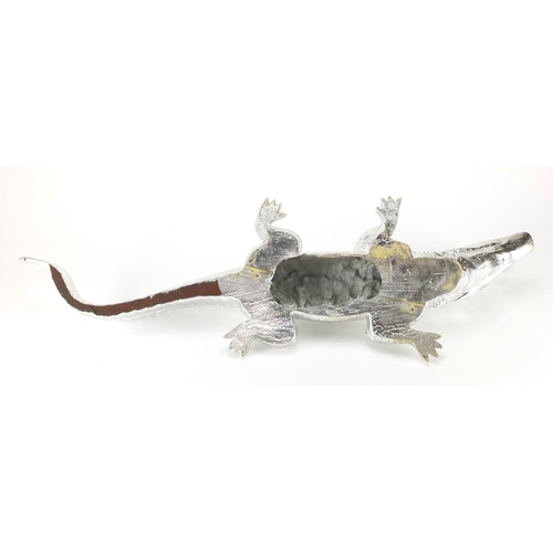 2285 - Large silvered model of an alligator, 89cm in length