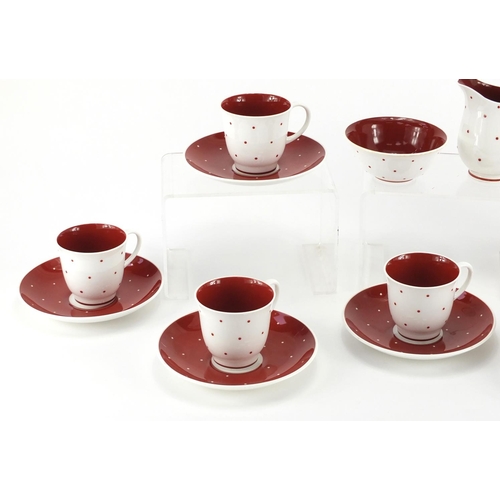 2263 - Susie Cooper Polka Dot six place coffee service, the coffee pot 24cm high