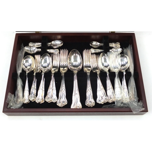 2147 - Arthur Price mahogany six place canteen of Sheffield silver plated cutlery, 46cm wide