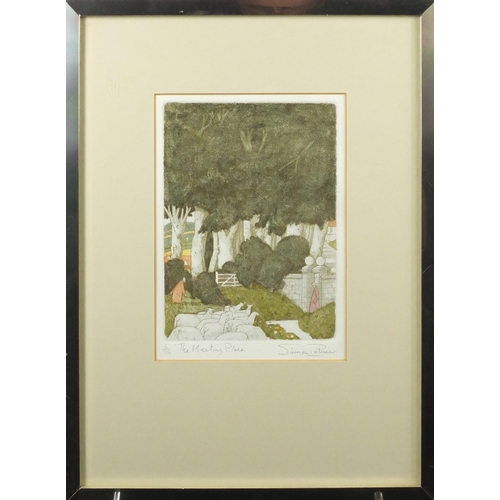 2336 - Simon Palmer - The Meeting Place, limited edition etching in colour, 6/75, mounted and framed, 22.5c... 