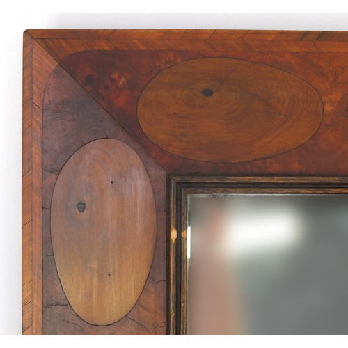2006 - Rectangular William and Mary style oyster veneered mirror, 95cm x 69cm