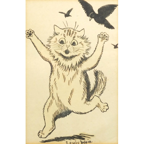 2333 - After Louis Wain - Frightened cat, mounted and framed, 17.5cm x 11.5cm