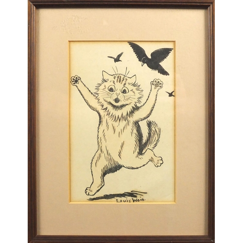 2333 - After Louis Wain - Frightened cat, mounted and framed, 17.5cm x 11.5cm