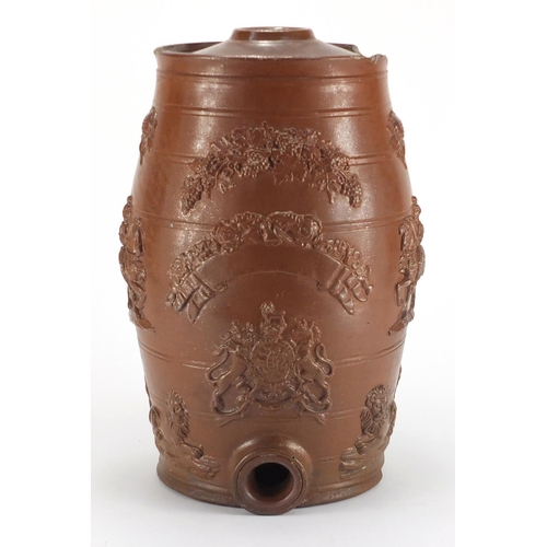 2279 - 19th century salt glazed barrel with applied crests, 37cm high