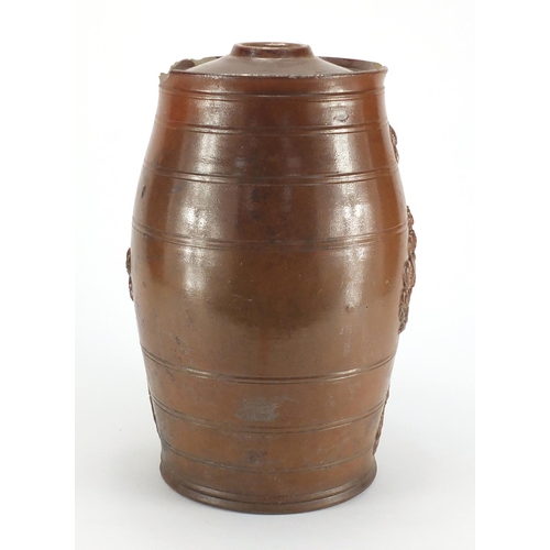 2279 - 19th century salt glazed barrel with applied crests, 37cm high