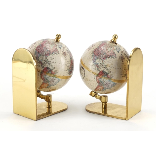 2200 - Pair of Reploge World Classic globe brass bookends, each 16cm high