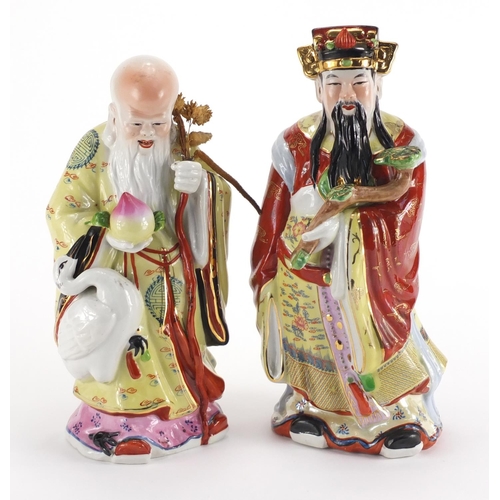 2186 - Two Chinese hand painted porcelain emperors, the largest 35.5cm high