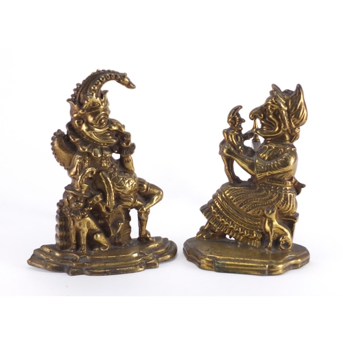 2329 - Pair of Victorian gilt brass Punch and Judy fire dogs, the largest 30cm high