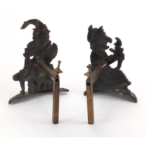 2329 - Pair of Victorian gilt brass Punch and Judy fire dogs, the largest 30cm high