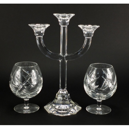 2176 - Pair of Waterford Crystal brandy glasses by John Rocha and a Villeroy & Boch three branch candelabra... 