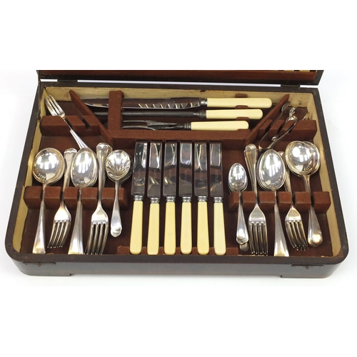 2169 - B & J Sippel six place oak canteen of silver plated cutlery, some with ivorine handles, 47cm wide