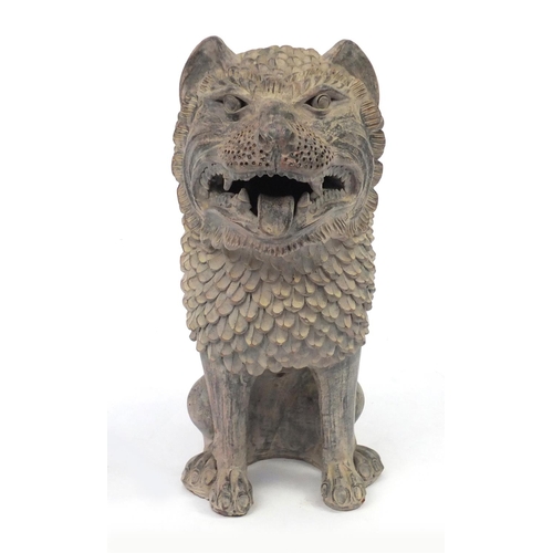 2162 - Hand painted terracotta model of a seated lion, 47cm high