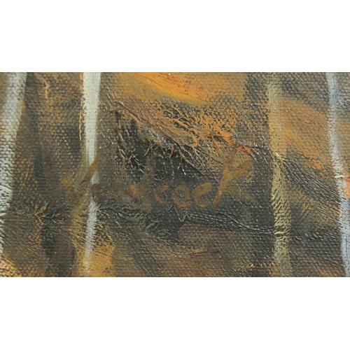 2052 - Woodcock - Mountain lion, oil on canvas, label verso, mounted and framed, 91cm x 60cm