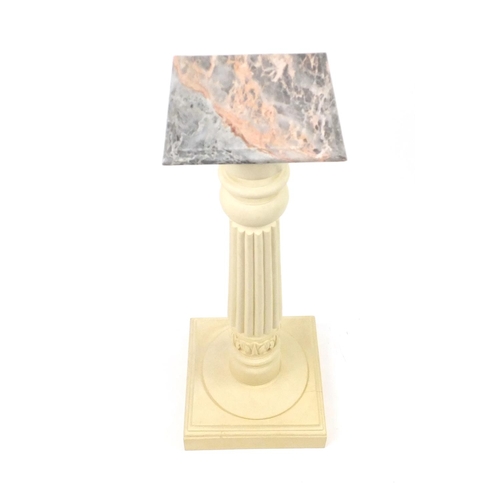 2129 - Cream reeded column torchiere with marble top, 108cm high