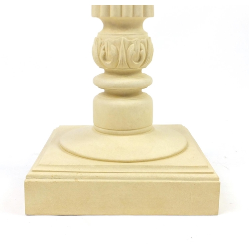 2129 - Cream reeded column torchiere with marble top, 108cm high