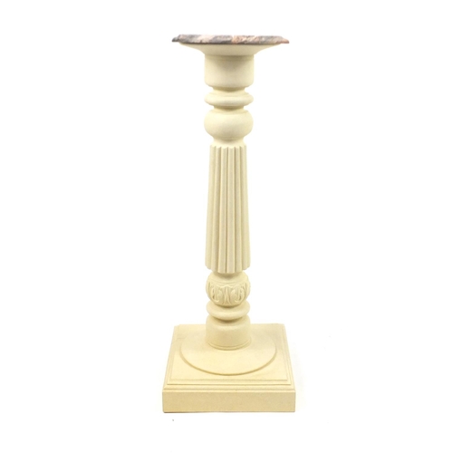 2129 - Cream reeded column torchiere with marble top, 108cm high