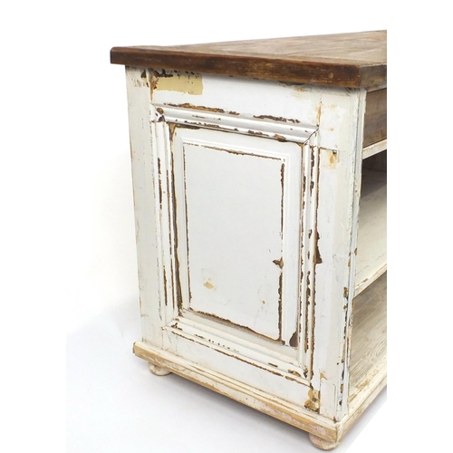 2139 - Shabby Chic stained and hand painted pine dresser base, fitted with four drawers above two shelves, ... 