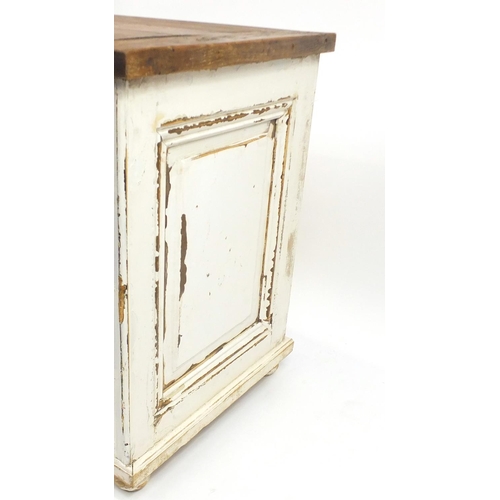 2139 - Shabby Chic stained and hand painted pine dresser base, fitted with four drawers above two shelves, ... 