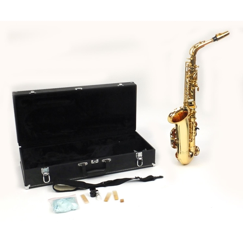 2236 - Jupiter 500 series brass saxophone, with Mother of Perl keys and fitted case, numbered 101116, 63cm ... 